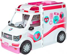 Barbie Véhicule Médical rose et blanc pour poupée, voiture ambulance transformable en hôpital avec plus de 20 accessoires, jouet pour enfant, FRM19
