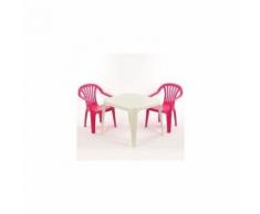 Salon Enfant : Table Blanche Et 2 Chaises Fuschia