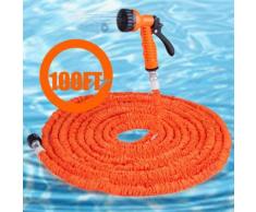 100FT Expandalble jardin eau tuyau avec 7 modes de fonctionnement du pistolet pour lavage arrosage orange