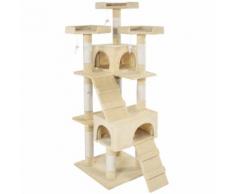 Tectake Arbre À Chat 170 Cm Barney Griffoir + 4 Souris + 2 Cabanes Beige