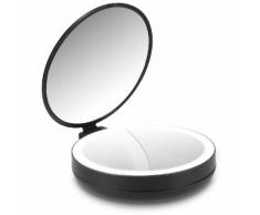 Navaris Miroir De Poche Led - Maquillage Beauté Salle De Bain - Miroir Grossissant 5x Et 1x - Éclairage Led Rond - Miroir Sur Pied - Noir Mat