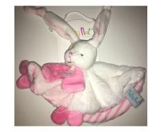 Doudou Lapin Babynat Plat Rond Les Doudous Calins Blanc Rose Fourrure Rayures Peluche Baby Nat Jouet Eveil Bebe Collection Layette