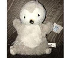 Doudou Marionnette Pingouin Gris & Blanc Nez Argent Peluche Jouet Eveil Bebe Eac