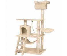 Tectake Arbre À Chat 141 Cm Stokeley Griffoir Avec Corde De Jeu + Hamac Beige