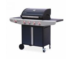 Barbecue au gaz Bazin 4 Anthracite Cuisine extérieure 4 brûleurs + 1 feu latéral avec tablettes latérales et thermomètre