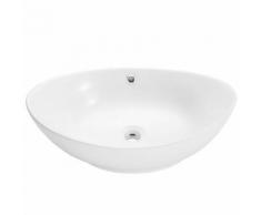 Lavabo Vasque de Salle de Bain à Poser ou Montage Mural Design en Céramique 58,5 cm x 38,5 cm x 19,5 cm Blanc TECTAKE