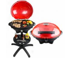Barbecue Électrique En Rouge ¿ Avec Thermomètre Circulaire Intégré ¿ Idéal Pour L¿Usage À L'intérieur Et À L'extérieur Pendant Toute L'année ¿ 2 Ans Garantie