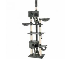 Tectake Arbre À Chat 240 Cm À 260 Cm Hansi Griffoir Avec 2 Hamacs + 2 Cabanes Gris