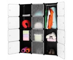 LANGRIA 12-cube rangement étagère placard armoire penderie avec portes blanches translucides pour vêtements de maison chaussures jouets