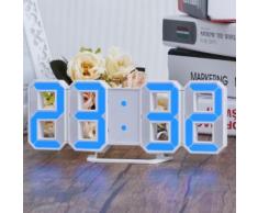 LED Bleu numérique 3D Numéros Horloge murale avec 3 niveaux de luminosité Alarme Snooze horloge