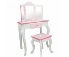 Teamson Meuble Coiffeuse Table De Maquillage Enfant Miroir Tabouret Rose Blanc
