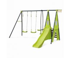 Libeccio - Portique Avec 2 Balançoires, 1 Face À Face, 1 Toboggan, 1 Panier De Basket, 1 Mur D'escalade Et Une Tente Tipi