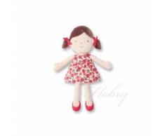 Doudou Poupée Obaibi Brune Gretel Robe Popeline Fleurs Peluche Jouet Bébé