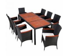 Tectake salon de jardin 8+1 table de jardin en resine tressee chaises salon d'exterieur poly rotin noir/brun