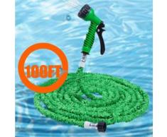 Tuyau d'eau Tuyau de jardin 100FT extensible avec 7 modèles de pistolet à pulvérisation - Vert
