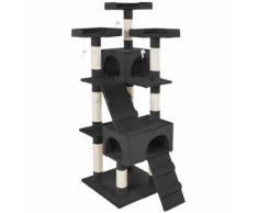 Tectake Arbre À Chat 170 Cm Barney Griffoir + 4 Souris + 2 Cabanes Noir