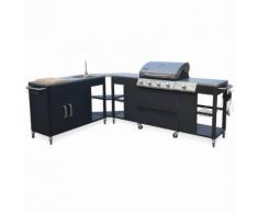 Barbecue au gaz Rochefort 5 brûleurs + évier + planche + ustensiles + plan de travail et thermomètre