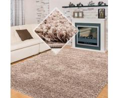 Tapis Shaggy Pile Longue Couleur Unique Beige - 160x160 Cm Carré