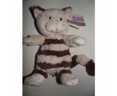 Doudou Peluche Chat Frizzy Kitty Gipsy Beige / Crème / Écru Rayé Marron Foncé 24 Cm + Queue 23 Cm Jouet Eveil Bebe Naissance