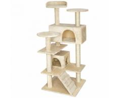 Tectake Arbre À Chat 132 Cm Pluschi Griffoir Avec 2 Cabanes + 3 Plateformes Beige