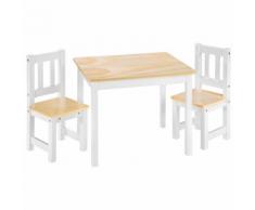 TECTAKE 1 Table et 2 Chaises Enfant en Bois 60 cm x 50 cm x 48 cm Blanc Marron-Tectake