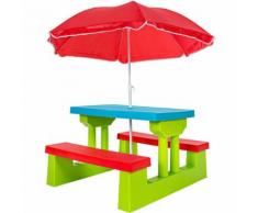 2 Bancs+ 1 Table Pour Enfant, Table D'activité, Table De Pique-Nique + Parasol - En Plastique - Tectake