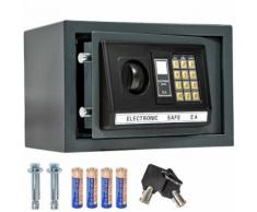 TECTAKE Coffre Fort Electronique de Sécurité en Acier + 2 Clés 20 cm x 31 cm x 22 cm Gris