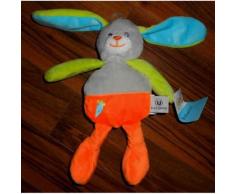 Doudou Lapin Hyper U Systeme U Tout Petits Peluche Lapinou Orange Fluo Gris Vert Anis Jouet Bebe Enfant