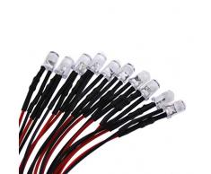 10 LED de 5 mm, 5 V, câble de raccordement et résistance intégrée bleu