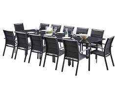 Wilsa Garden EnsembleModuloT8/12+F12 Full Verre Structure Noir Plateau Mobilier de Jardin