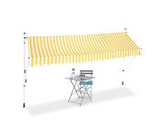 Relaxdays Auvent rétractable Store 400 cm Balcon Marquise Soleil terrasse Hauteur réglable sans perçage, Jaune-Blanc, 400 x 120 cm