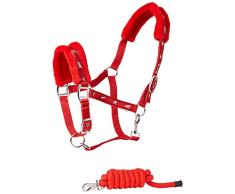 Cwell Equine Collier Licol rembourré en Fourrure avec Laisse Assortie Rouge au Choix de Tailles (Full).