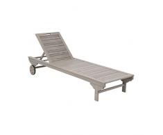 greemotion Chaise Longue Maui, Bain de Soleil en Bois d’Acacia 100% FSC avec Dossier Réglable, Réglable, avec Roulettes, 190 x 30/80 x 62 cm, Gris