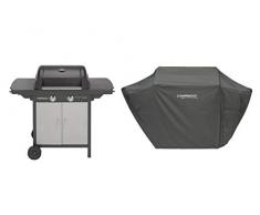 Campingaz Barbecue à Gaz 2 Series Classic LX Plus Vario, 2 Brûleurs, Puissance 7.5kW, Grille et Plancha en Acier Double Emaillage, 2 Tablettes Latérales + Campingaz Housse pour BBQ, Couverture de Protecion Barbecue, Bache Résistante