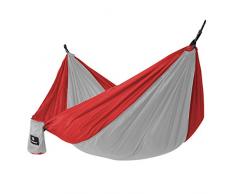 SONGMICS Hamac de camping, 275 x 140 cm, charge 300 kg, testé par TÜV, avec sangles et mousquetons à boucles multiples, léger, séchage rapide, respirant, Gris et rouge foncé GDC14GR
