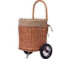 dobar Pratique à Bois pour cheminée en Osier geschälter avec Un Métal Roues avec pneus bûches, Marron, 44 x 40 x 93 cm