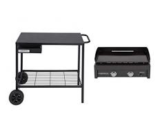 Campingaz Plancha Gaz L, 2 Brûleurs en Acier, BBQ de Table + Campingaz Chariot Universel pour Plancha à Poser avec 2 Roues Acier Noir L82 x P46 x H73 cm