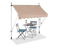 Relaxdays, beige Auvent rétractable 200 cm Store manuel balcon marquise soleil terrasse hauteur réglable sans perçage, 200 x 120 cm