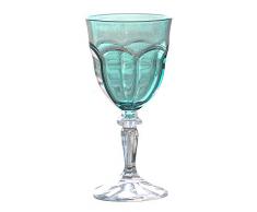 sunvibes Set de 6 Verres à Vin Happy Aqua, Transparent/Turquoise, 8,8x8,8x18 cm