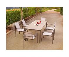 Ozalide 4463 Vira Ensemble Table + 6 Fauteuils Aluminium/Verre Fumé 200 x 90 x 74 cm