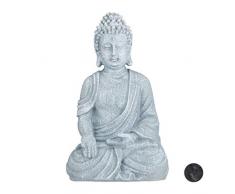 Relaxdays Statue de Buddha Figurine de Bouddha décoration Jardin Sculpture céramique Zen 40 cm, Gris Clair, grisclair