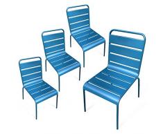 RED DECO x4 chaises de Jardin métal Montmartre Bleu Canard