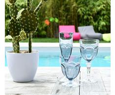 sunvibes Set de 6 Verres à Champagne Happy, Transparent/Gris Bleu, 6,4x6,4x21,2 cm