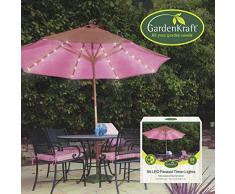 GardenKraft Lampe de Parasol LED à Piles avec Fonction Chasseur et minuterie Blanc Chaud 54 lumières de Parasol Blanc Chaud. Blanc Chaud