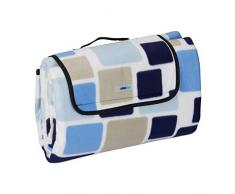 Relaxdays Couverture Pique-Nique Picnic Plaid imperméable 200x200 cm poignée Isolation Tapis, Bleu-Beige, Coloré