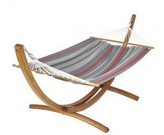 Jobek 17562 Set Maracana Support Hamac et Hamac avec Rayures Rouge/Gris/Ecru 300 x 125 cm