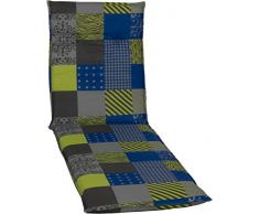 beo Chaises col roulé Coussin avec Bordure pour Chaise Longue à roulettes Design Patchwork, Env. 190 x 58 x 6 cm Bleu/Vert/Gris/Multicolore