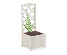 relaxdays, blanc Jardinière treillis espalier Tuteur plantes grimpantes bac à fleurs bois vigne rose 20 L, 90 cm
