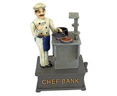 Design Toscano Tirelire Mécanique en Fonte Moulée sous Pression Le Chef de Cuisine, Fer, Multicolore, 11,5 x 12,5 x 20,5 cm