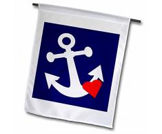 3dRose FL 212627 _ 1 Impression de Blanc dancrage avec cœur sur Navy-Garden Drapeau, 12 x 45,7 cm